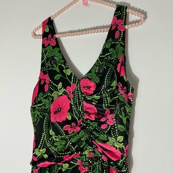 Maeve by Anthropologie black floral ruched midi dress size 6 - Picture 2 of 16